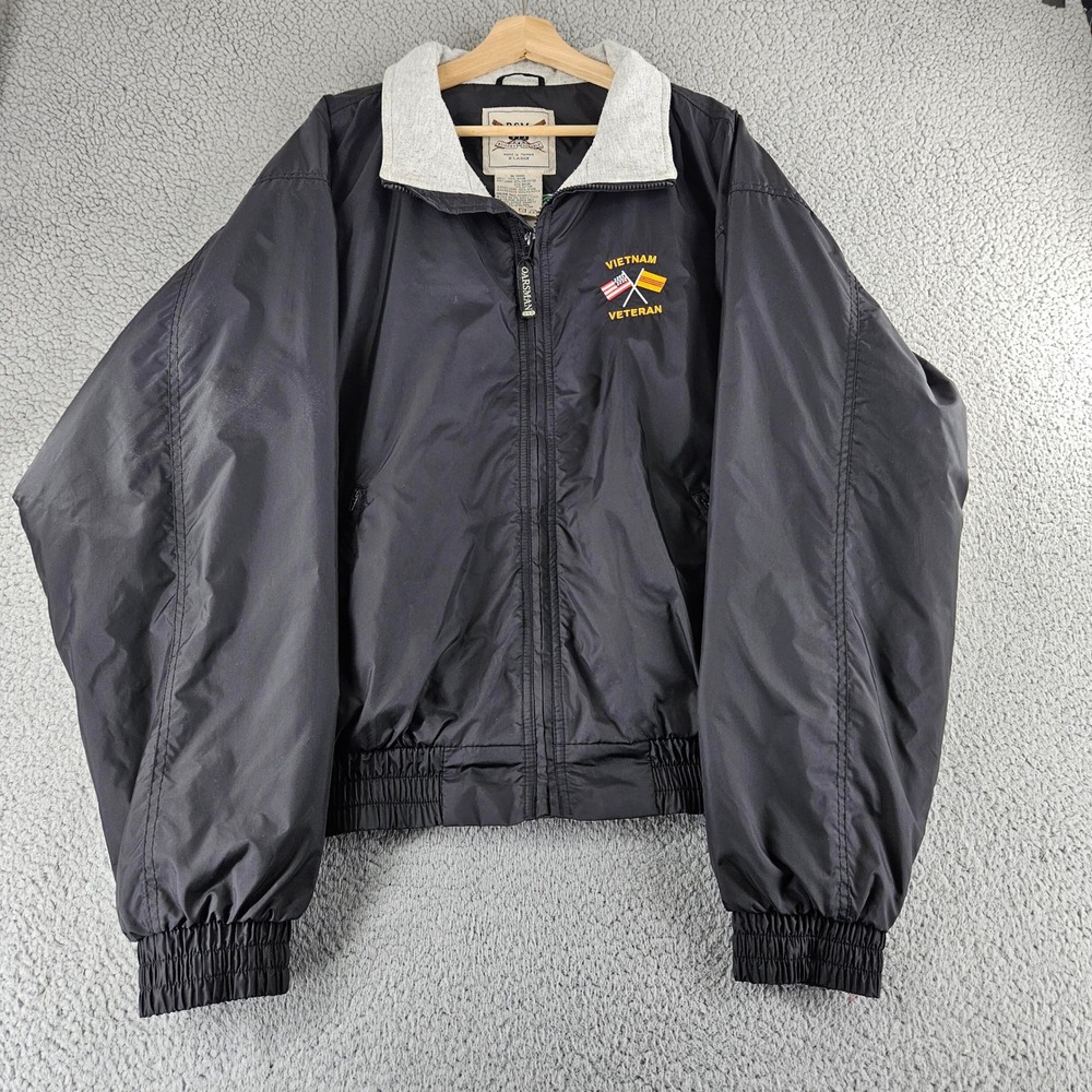 Oarsman Jacket Mens XL Black Vietnam Veteran Embroidered Lightweight
